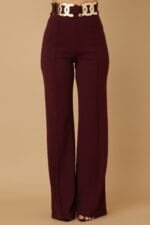High-Rise Gold Buckle Pants – Slim Women’s Trousers