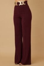 High-Rise Gold Buckle Pants – Slim Women’s Trousers