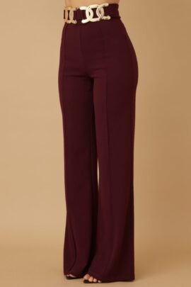 High-Rise Gold Buckle Pants – Slim Women’s Trousers