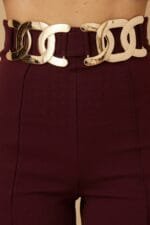 High-Rise Gold Buckle Pants – Slim Women’s Trousers