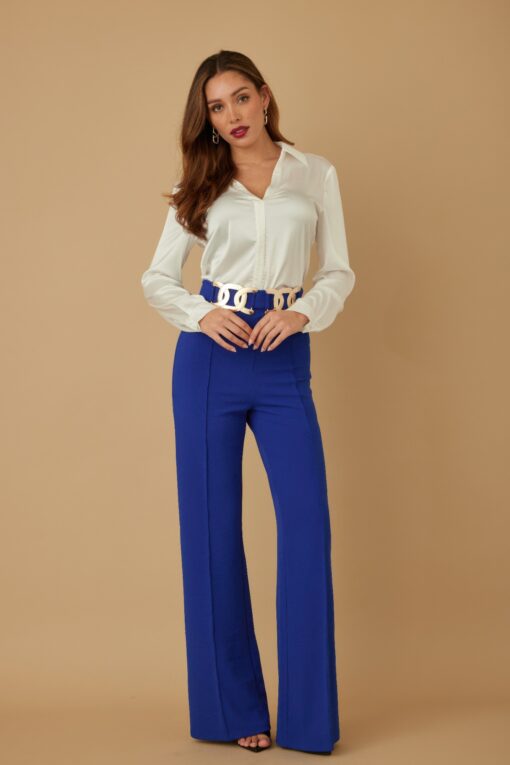 High-Rise Gold Buckle Pants – Slim Women’s Trousers - Image 7