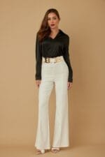 High-Rise Gold Buckle Pants – Slim Women’s Trousers