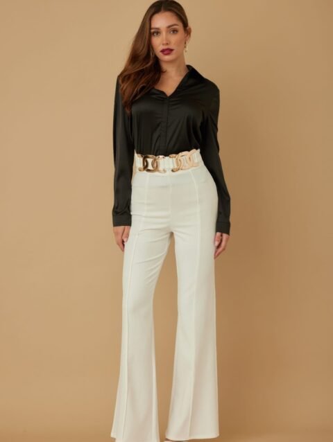 High-Rise Gold Buckle Pants – Slim Women’s Trousers