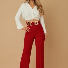 High-Rise Gold Buckle Pants – Womens Slim-Fit Trousers