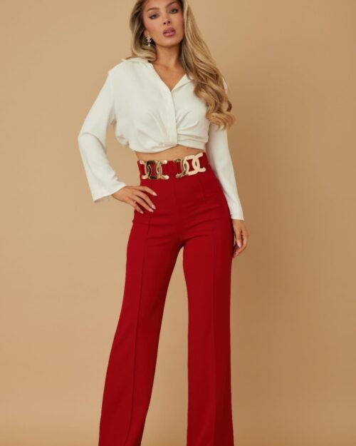 High-Rise Gold Buckle Pants – Womens Slim-Fit Trousers