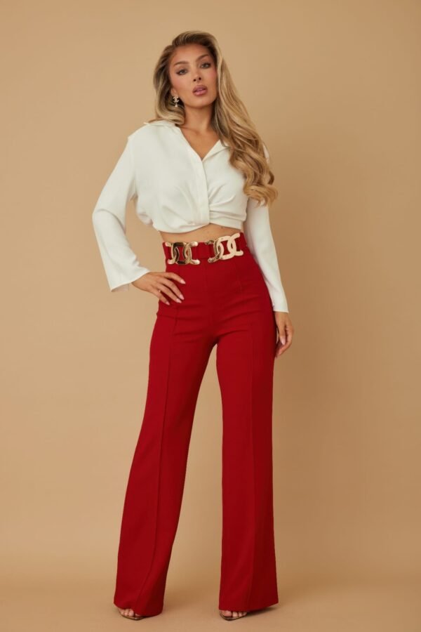 High-Rise Gold Buckle Pants – Womens Slim-Fit Trousers