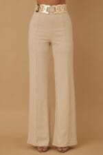 High-Rise Gold Buckle Pants – Slim Women’s Trousers