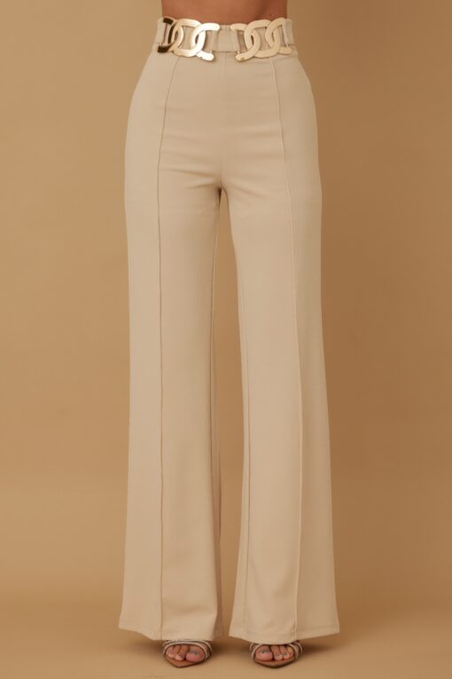 High-Rise Gold Buckle Pants – Slim Women’s Trousers - Image 16