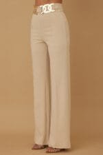 High-Rise Gold Buckle Pants – Slim Women’s Trousers