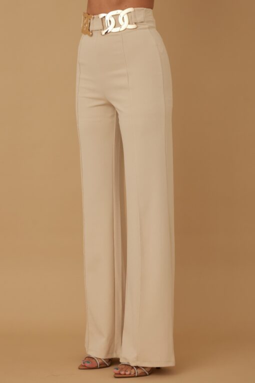 High-Rise Gold Buckle Pants – Slim Women’s Trousers - Image 17