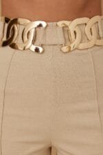 High-Rise Gold Buckle Pants – Slim Women’s Trousers