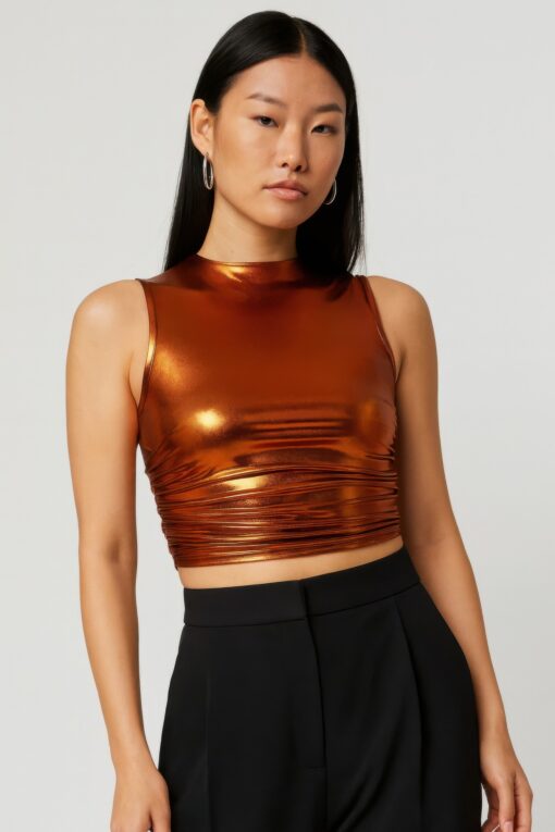Metallic Mock Neck Crop Top - Image 2