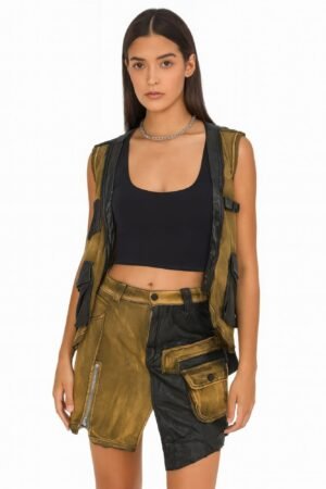 Denim And Faux Leather Two Piece Set Denim And Faux Leather Two Piece Set