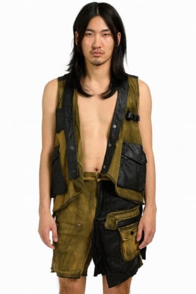 Denim And Faux Leather Two Piece Set