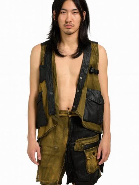 Denim And Faux Leather Two Piece Set