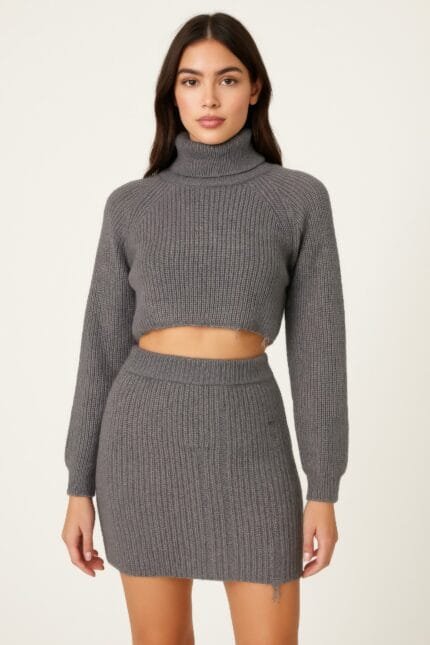 Knit Mock Neck Top And Skirt