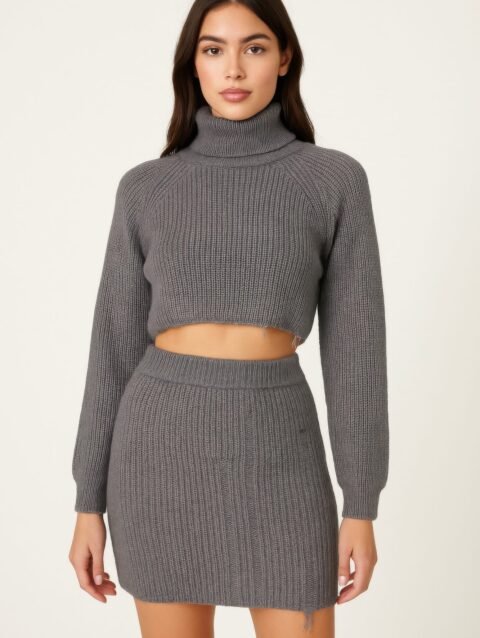Knit Mock Neck Top And Skirt
