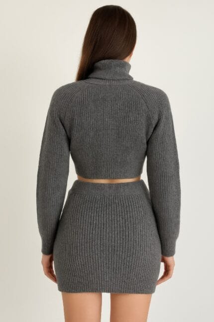 Knit Mock Neck Top And Skirt