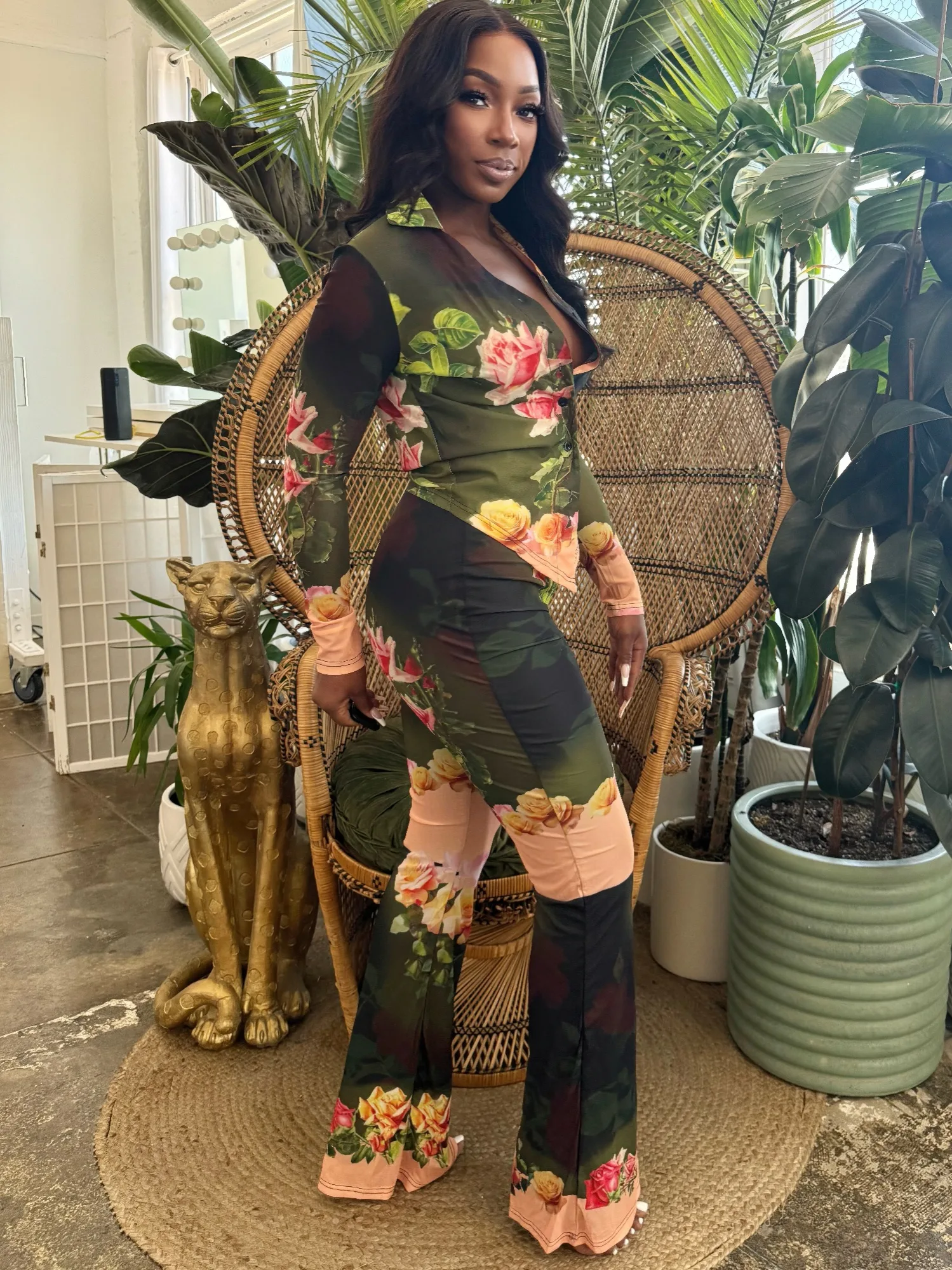 Blush Bloom Mesh Pants Set