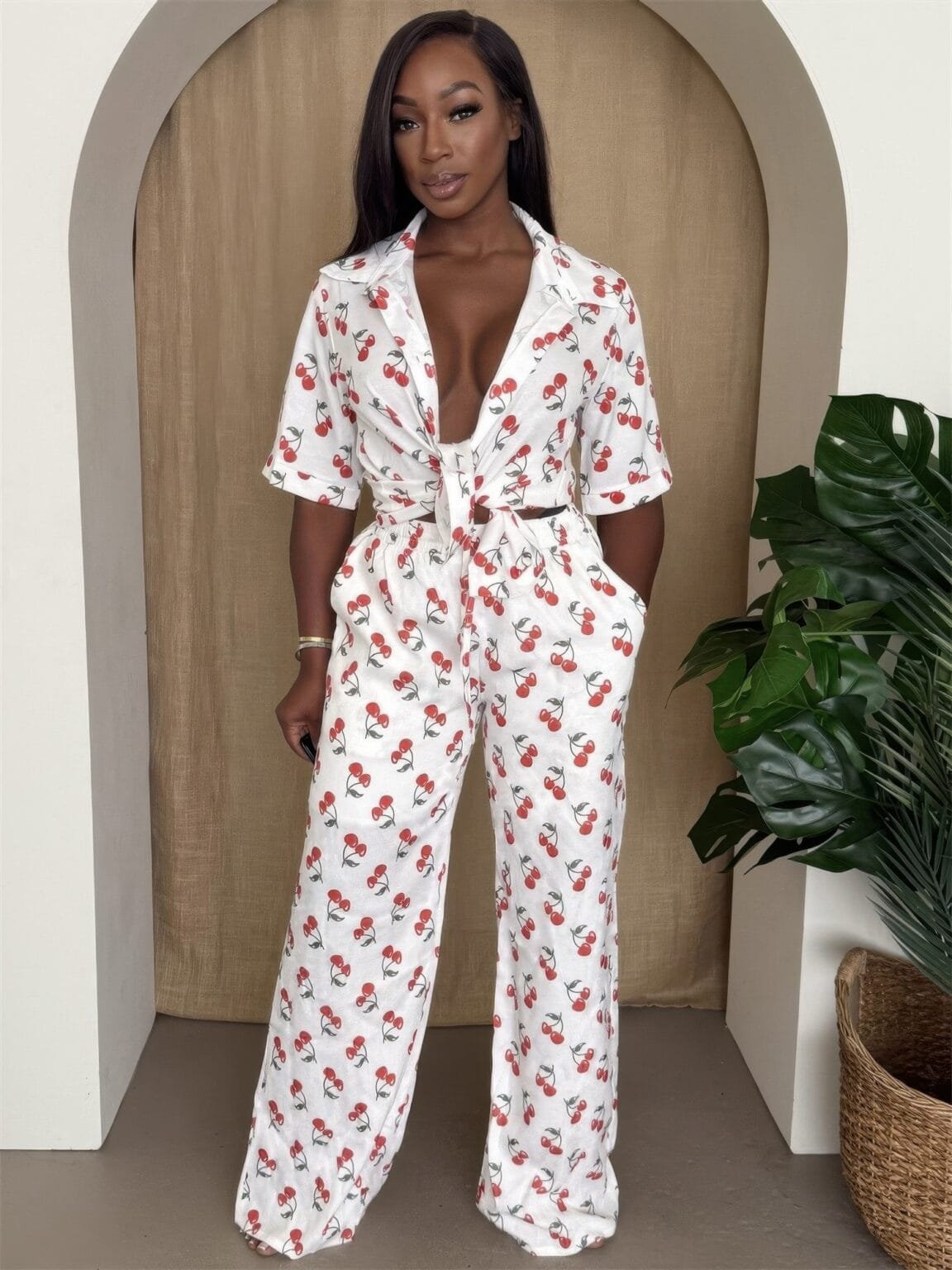 cherry pop wide-leg set