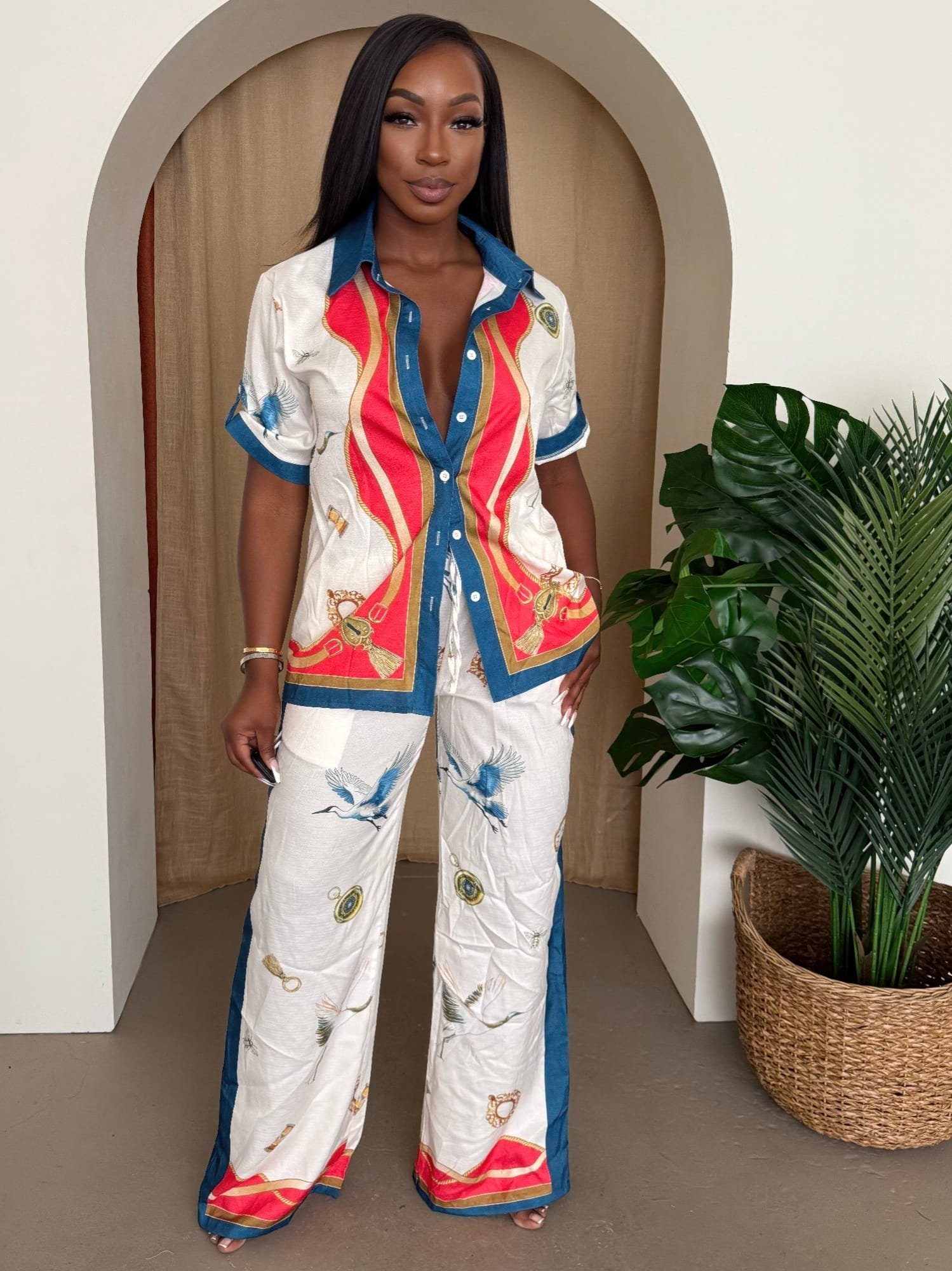 Crane & Nautical Print Shirt Pant Set