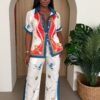 Crane & Nautical Print Shirt Pant Set Ivory Multi