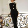Black And White Puff Shoulder Cap Jumpsuit