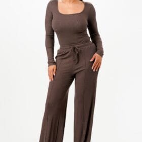 Long Sleeve Ribbed Bodysuit And Pants Set