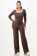 Long Sleeve Ribbed Bodysuit And Pants Set