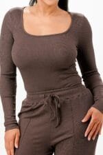 Long Sleeve Ribbed Bodysuit And Pants Set