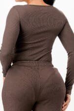 Long Sleeve Ribbed Bodysuit And Pants Set