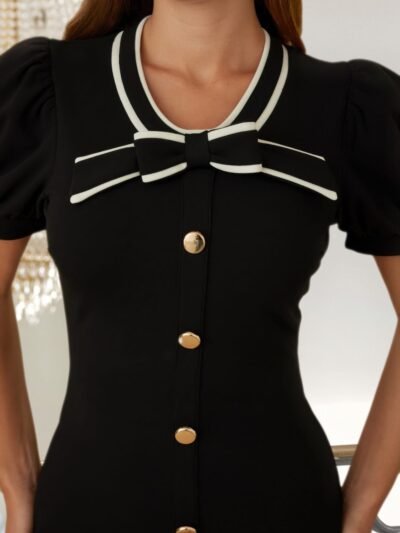Ribbon Bow Short Button Up Dress Ribbon Bow Short Button Up Dress