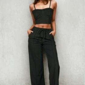 Bustier Crop Cami Top & Slant Pocket Straight Pants