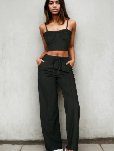 Bustier Crop Cami Top & Slant Pocket Straight Pants