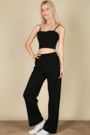 Bustier Crop Cami Top & Slant Pocket Straight Pants Bustier Crop Cami Top & Slant Pocket Straight Pants
