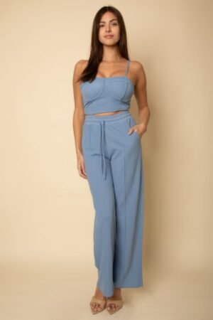 Bustier Crop Cami Top & Slant Pocket Straight Pants Bustier Crop Cami Top & Slant Pocket Straight Pants
