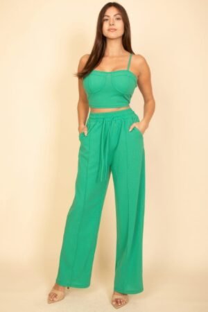Bustier Crop Cami Top & Slant Pocket Straight Pants Bustier Crop Cami Top & Slant Pocket Straight Pants