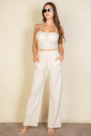 Bustier Crop Cami Top & Slant Pocket Straight Pants Bustier Crop Cami Top & Slant Pocket Straight Pants