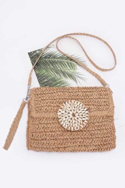 Faux Straw Multi Shell Front Flap Clutch