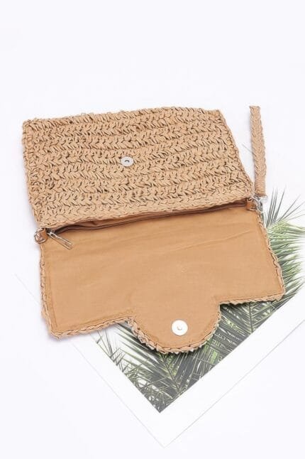 Faux Straw Multi Shell Front Flap Clutch