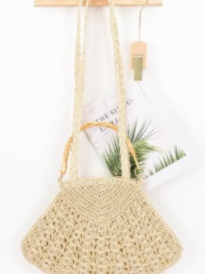 Faux Straw Bamboo Handle Bag