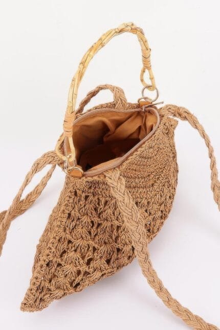 Faux Straw Bamboo Handle Bag