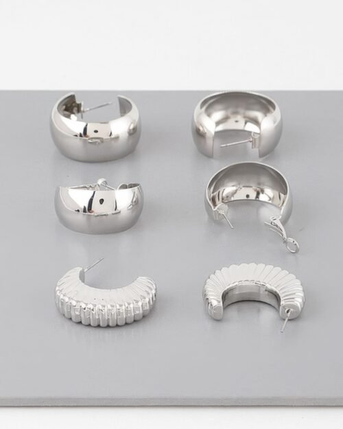 Triple Shiny Hoop Earrings Set