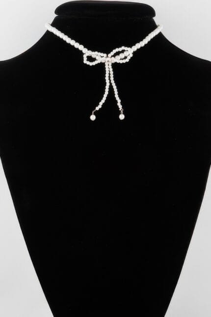 Pearled Ribbon Tie Necklace