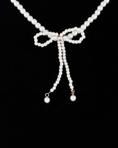 pearled ribbon tie necklace