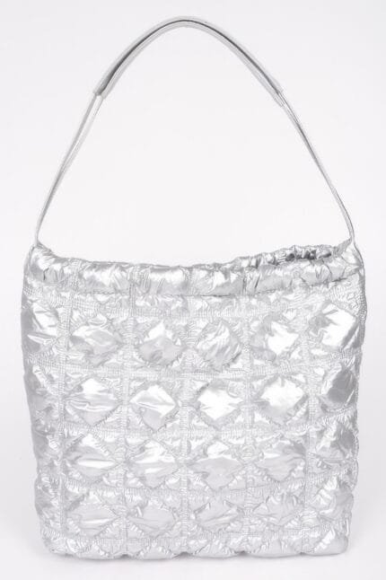 Quilted Padding Metallic Nylon Shoulder Bag