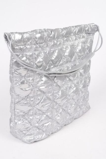 Quilted Padding Metallic Nylon Shoulder Bag