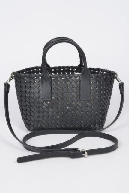 Faux Leather Braided Tote Bag