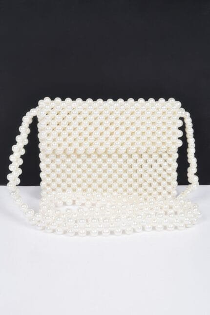 Hand Made Faux Pearl Bead Flap Crossbody Bag
