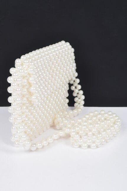 Hand Made Faux Pearl Bead Flap Crossbody Bag